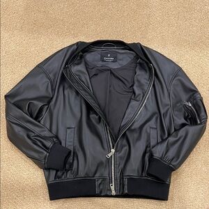 Stradivarius Two way zipper faux leather Black Bomber Jacket